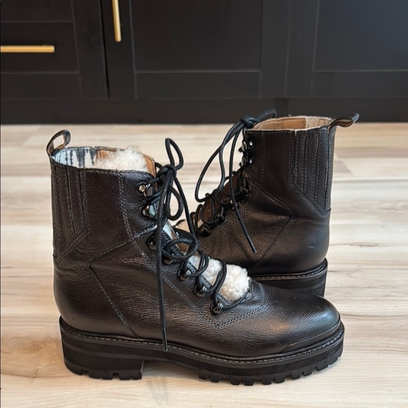 Marc Fisher Shoes - Marc Fisher Black Leather Lace-Up Boots with Fur Lining